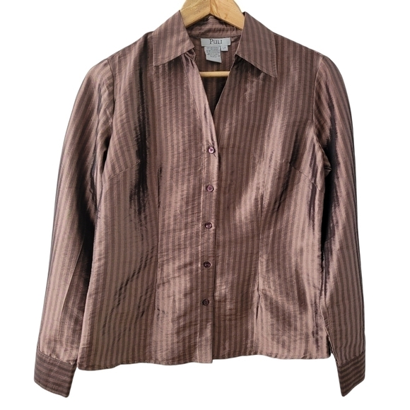Satin Copper Blouse, Long Sleeve Size Sm - Picture 1 of 7